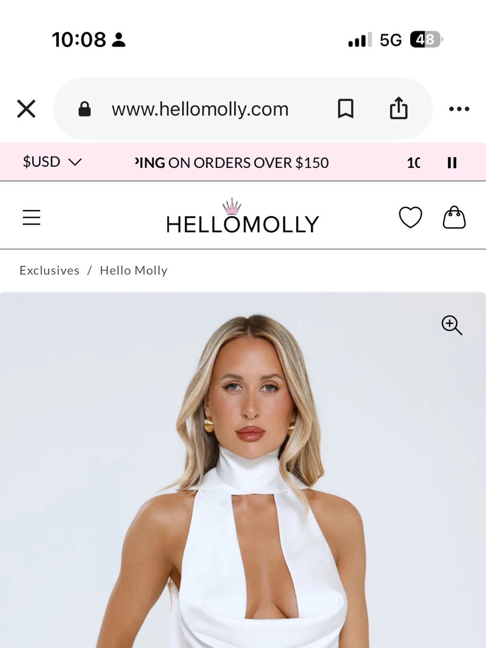 Hello Molly White Satin Cowl Halter Top